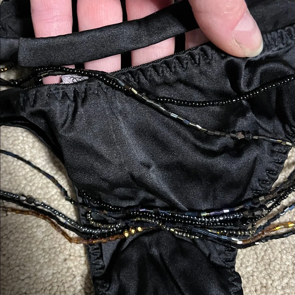 Agent provocateur Lidija Black Beaded bra and brief Set - 34D quarter cup, 3/med